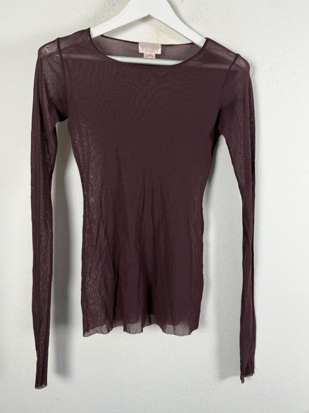Petit Pois by Viviana Womens Sheer Mesh Top Plum Long Sleeve Crew Neck Medium